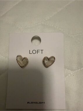 LOFT Gold Heart Stud Earrings with Pearl-White Inlay